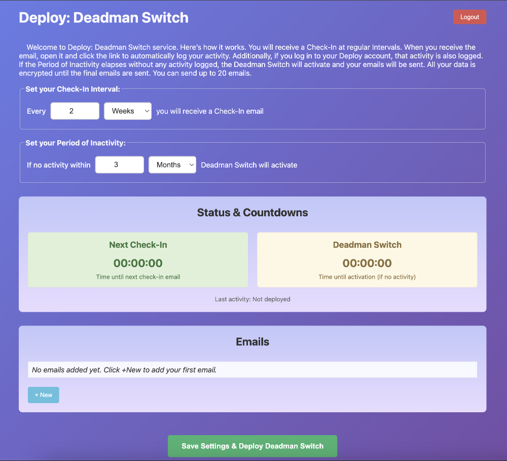 Deploy Deadman Switch app screenshot
