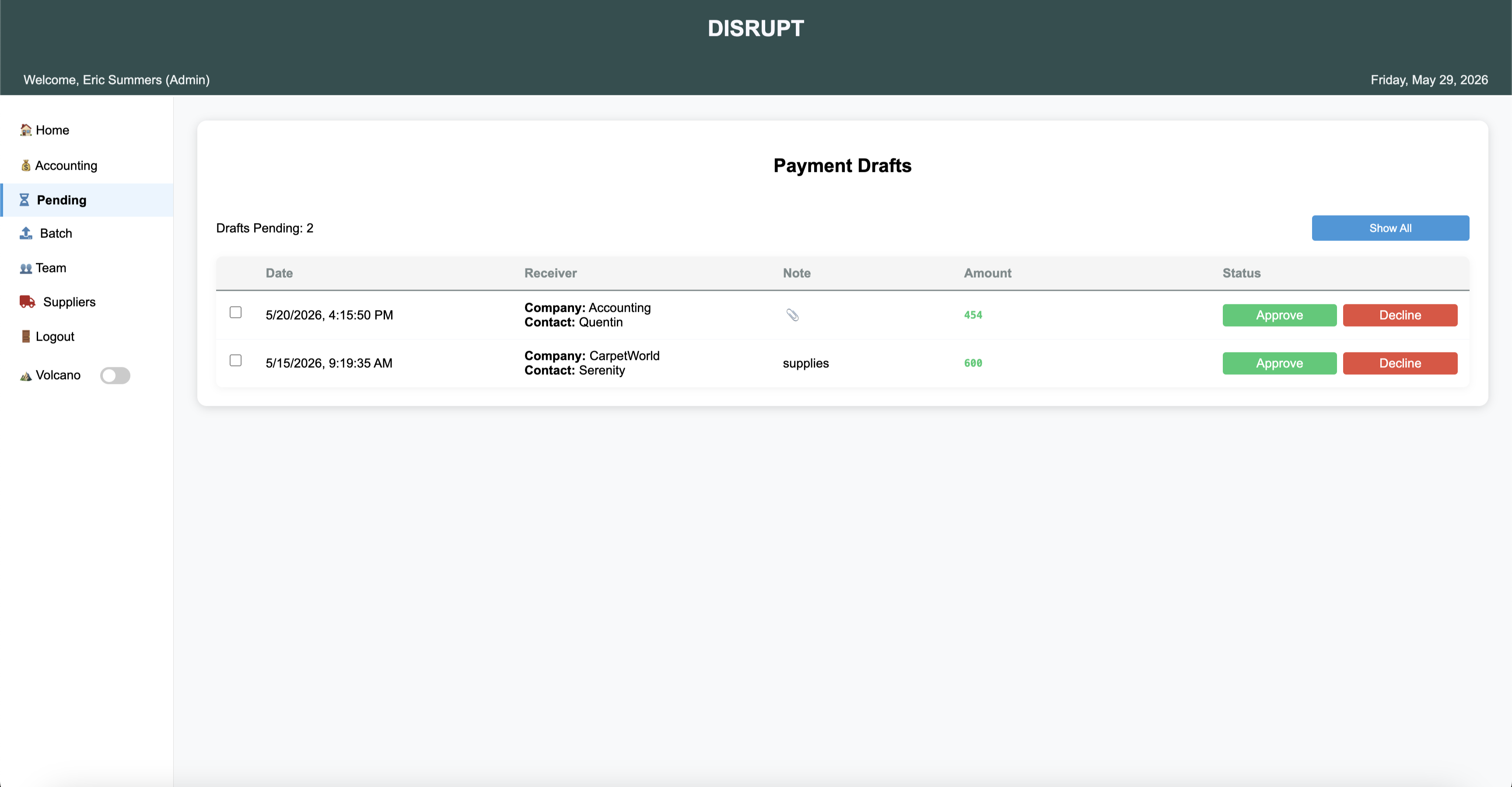 Payment drafts